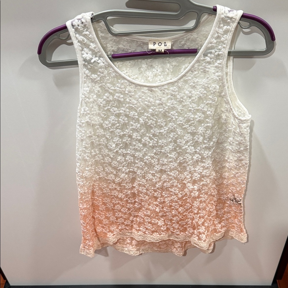 POL Women's Lace Tank Top - Cream and Orange